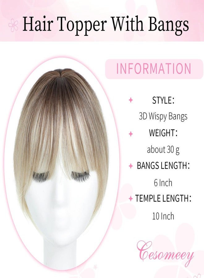 Cesomeey Hair Topper Clip in Bangs, 360° 3D Cover Hair Toppers for Women with Thinning Hairs, Upgrade Topper with Bang Clip, 10 Inch Straight Hairs Pieces for Women (Ombre Light Brown to Blonde) - Image 2